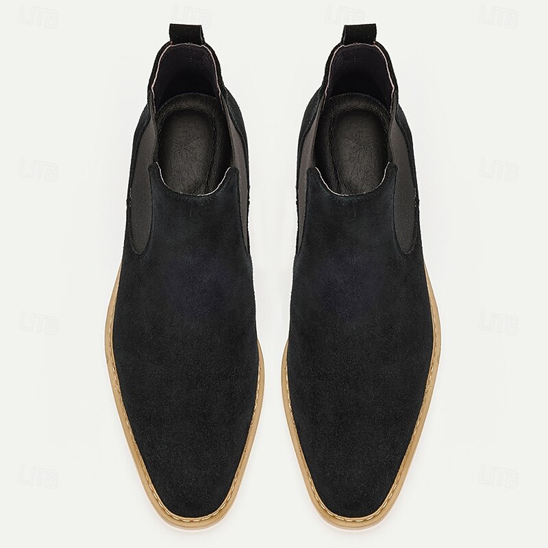 Men's Black Sanded Genuine Leather Chelsea Boots with White Sole - Stylish and Comfortable for Casual and Formal Wear4