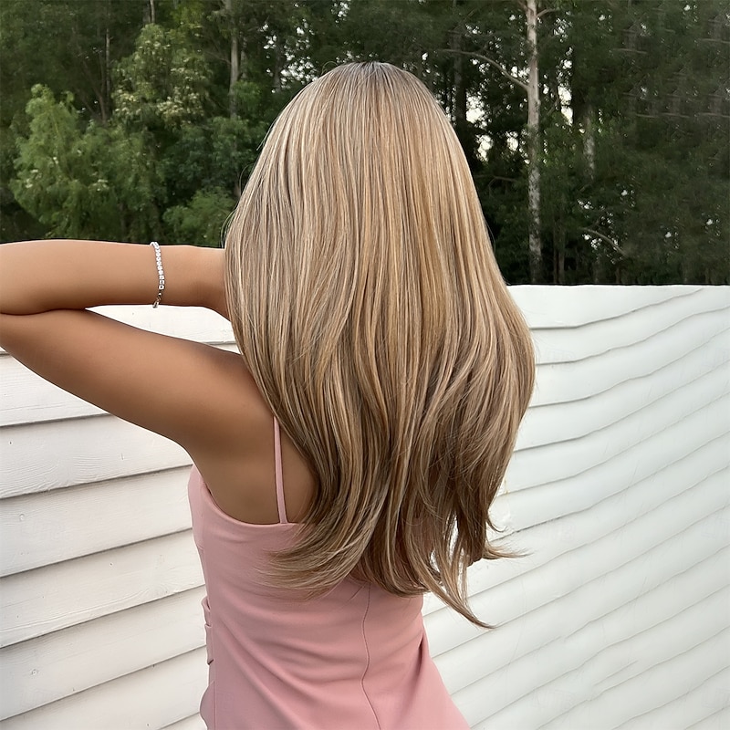 Synthetic Wig Uniforms Career Costumes Princess Straight kinky Straight Middle Part Layered Haircut Machine Made Wig 22 inch Black / Gold Synthetic Hair Women's Cosplay Party Fashion Black / Blonde4