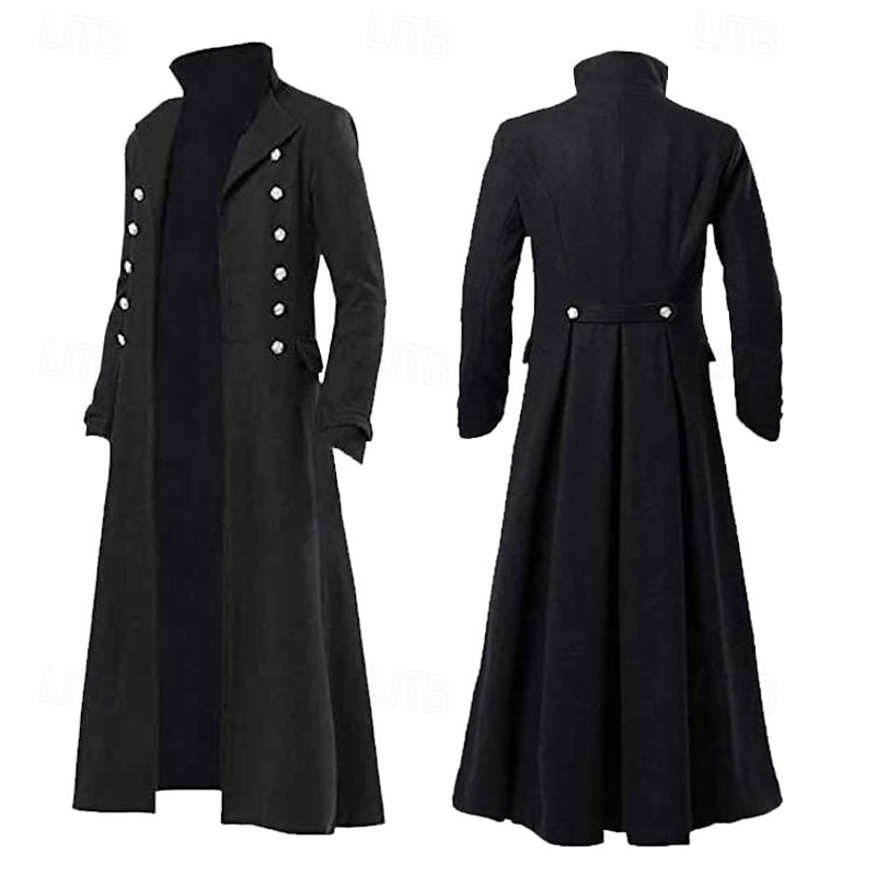 Retro Vintage Medieval Coat Trench Coat Plague Doctor Priest Solid Color Fancy Dress Men's Steampunk Halloween Carnival Masquerade Party / Evening Stage Adults' Coat2