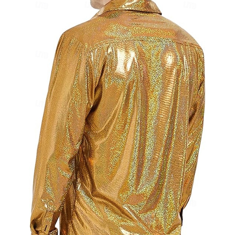 Disco 1980s Shiny Metallic Blouse / Shirt Masquerade Disco Solid Color Fancy Dress Men's Carnival Costume Halloween Carnival Masquerade Party / Evening Pride Parade Pride Month Adults' Shirt2