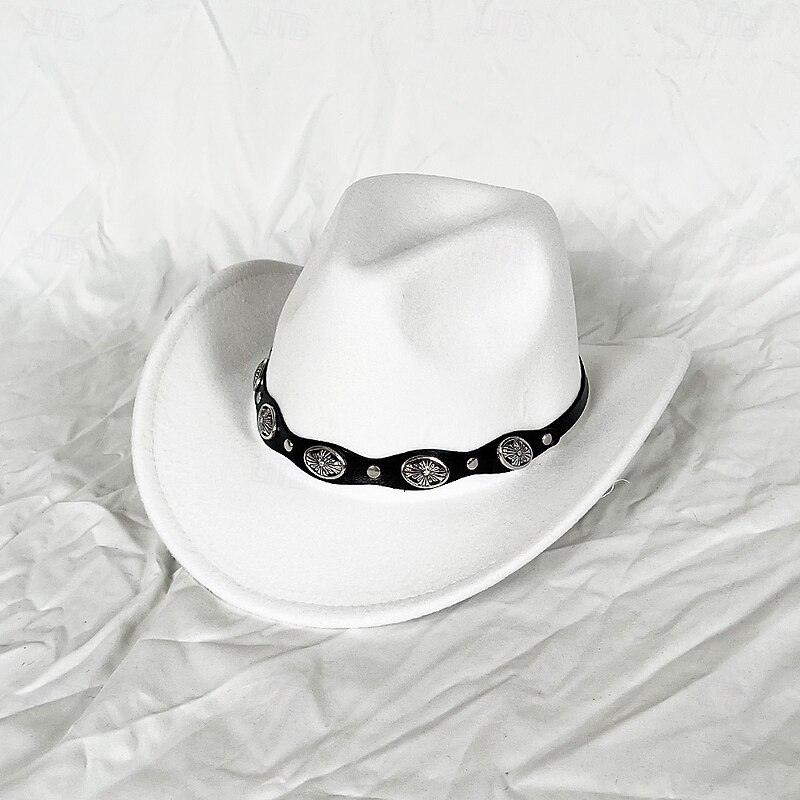 White Western Cowboy Hat Women's Men's Curly Cowboy Girl Fedora With Leather Fedora Toca Toca Rider Hat2