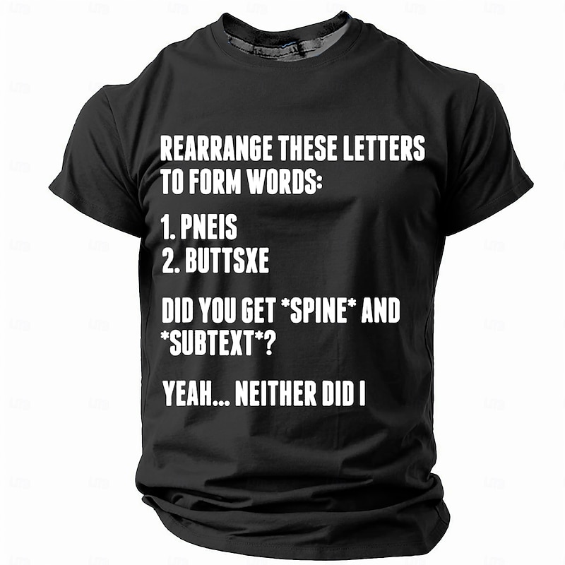 Men's Funny Graphic T-Shirt | Dirty Mind Puzzle 'Pneis Buttsxe' Wordplay Humor 5