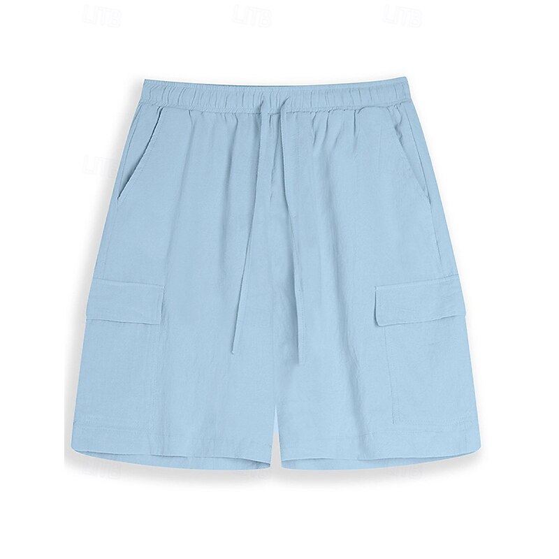 Men's Cargo Shorts Shorts Linen Shorts Summer Shorts Beach Shorts Drawstring Elastic Waist Multi Pocket Plain Knee Length Outdoor Casual Daily Vacation Casual Black White Inelastic4