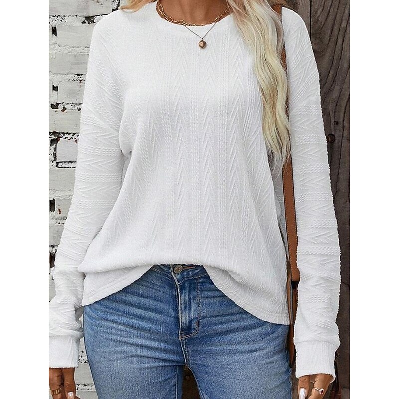 Women's Pullover Elegant Fashion Plain Work Dailywear Casual Crew Neck Buttons Long Sleeve White Fall Winter3