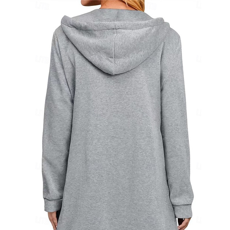 Women's Hoodie Jacket Outdoor Street Daily Wear Fall Winter Long Coat Regular Fit Thermal Warm Breathable Casual Jacket Long Sleeve Solid Color with Pockets Full Zip Black Navy Blue Coffee3