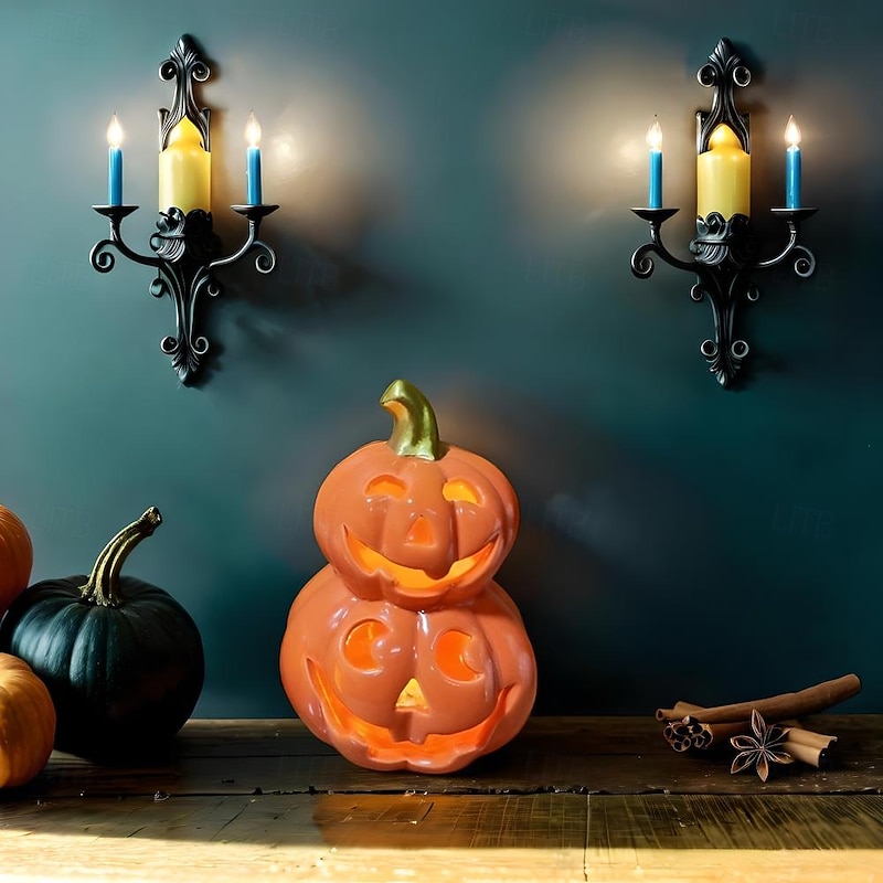 Halloween Ceramic Pumpkin Lantern - Nordic Creative Skull Head Light-Up Table Decor for Halloween Scene Setup and Festive Decorations4