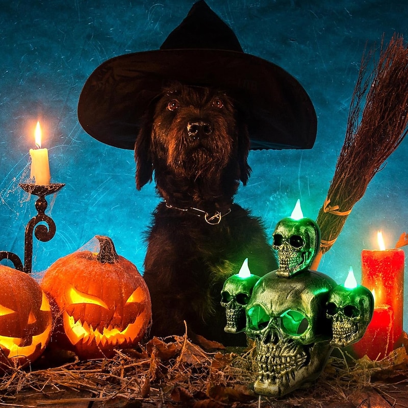 Halloween Decorations Skull Lamp Horror Candle Lamp Smoke Sandalwood LED Secret Room Haunted House Script Props Bar Home Ghost Festival Desktop Decoration4