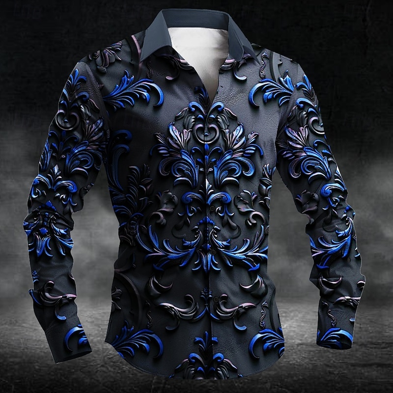 Halloween Men's Halloween Costumes Day of the Dead Button Up Shirt Long Sleeve Dark Party Evening Wear Fall Spring & Summer Shirt Collar Button Up 3D Print Red Blue Purple Green4