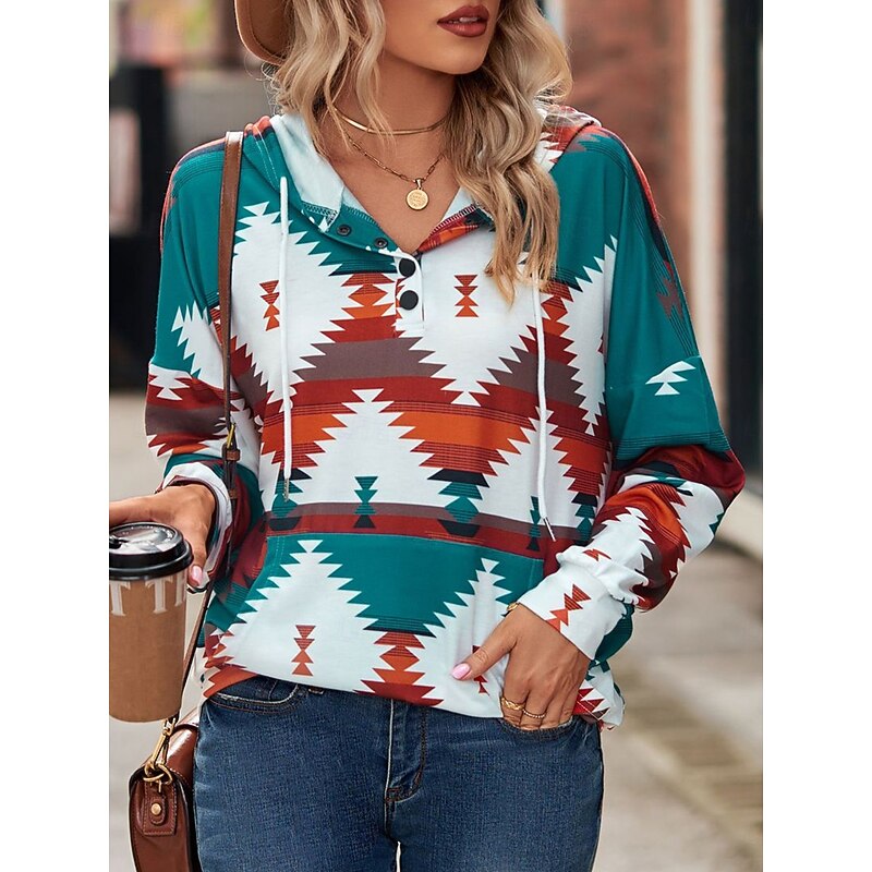 Women's Hoodie Sweatshirt Casual Geometric Dailywear Crew Neck Long Sleeve Yellow Pink Blue Green Fall Winter3