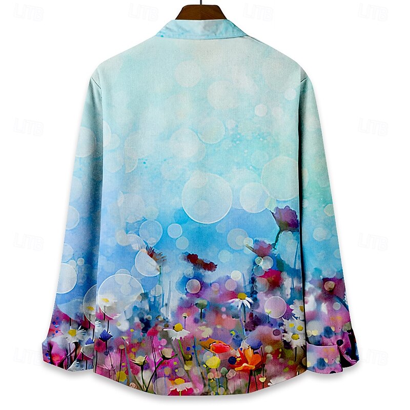 Men's Floral Beach Shirt Button Up Shirt Long Sleeve Hawaiian Vacation Daily Fall Winter Spring & Summer Collared Shirts 3D Print Blue Purple3