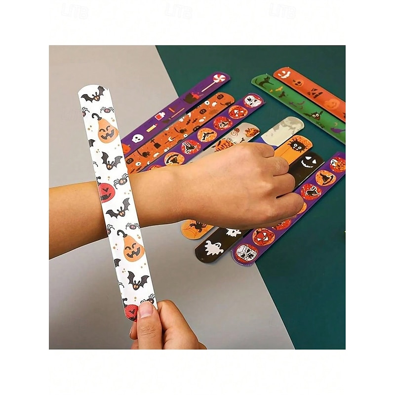 12pcs Halloween Slap Bracelets for Children Birthday Gift Snap Band Bracelets for Girl Boy Game Toy Party Party Favors School Goodie Bags2