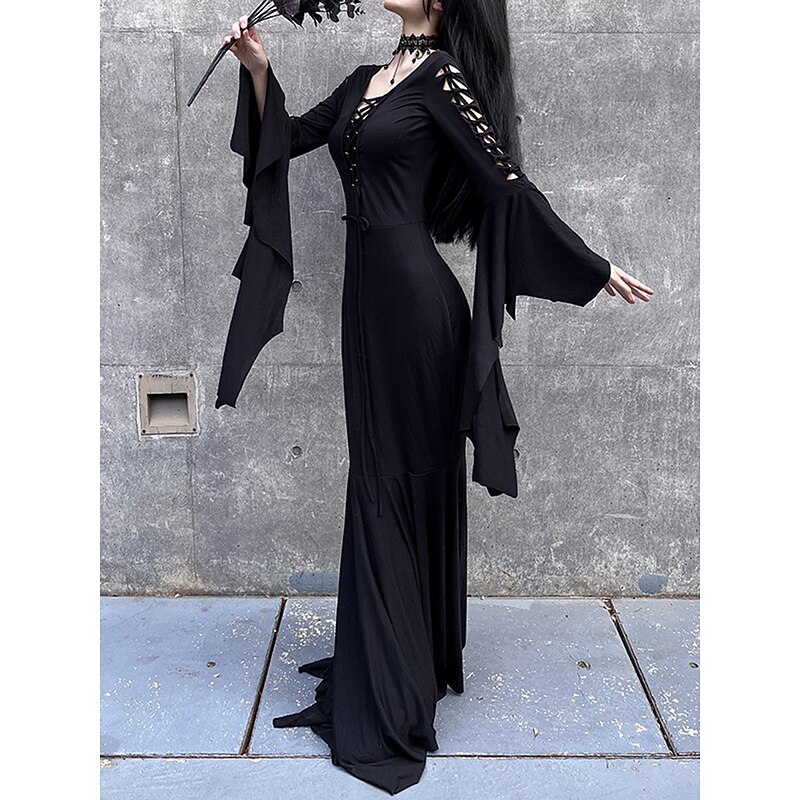 Punk & Gothic Dress Witch Morticia Addams Solid Color Fancy Dress Women's Fantasy Walpurgis Night Halloween Carnival Party / Evening Adults' Dress4