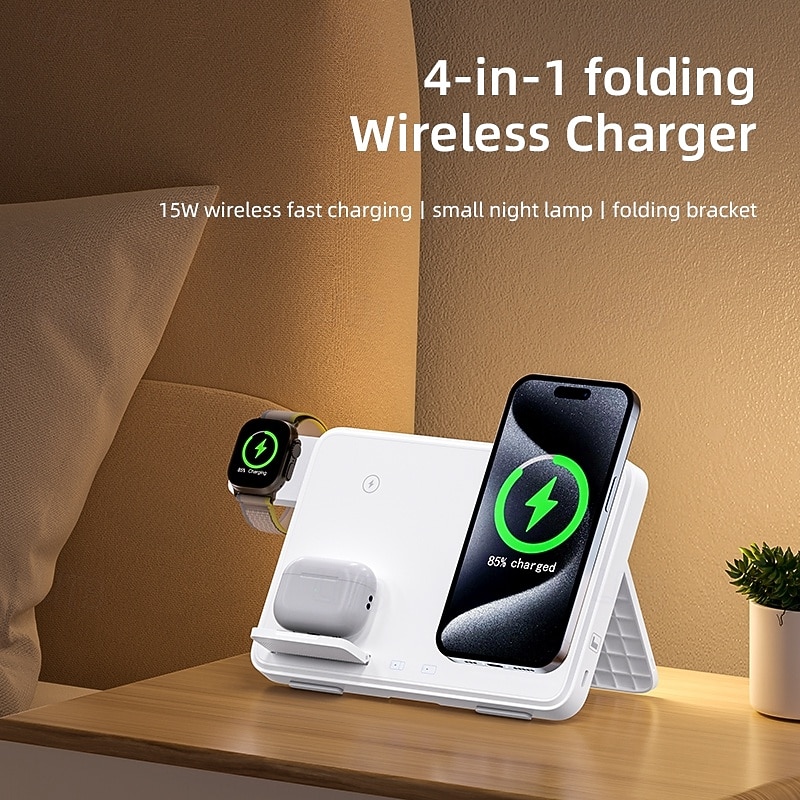 Wireless Charger 15 W Output Power Wireless Charging Station CE Certified Fast Wireless Charging MagSafe 4 in 1 For Apple Watch iPhone 14/13/12/11 Pro Max Cellphone Gear S3 Frontier Gear S2 Classic