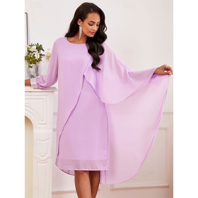 Women's Wedding Guest Cocktail Dress Chiffon Plain Ruffle Flowy Elegant Vintage Summer Midi Dress Crew Neck Flutter Sleeve4