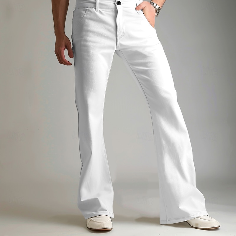 Men's Dress Pants Flared Pants Trousers Suit Pants Pocket Plain Comfort Breathable Full Length Outdoor Daily Going out Fashion Casual White Khaki Stretchy