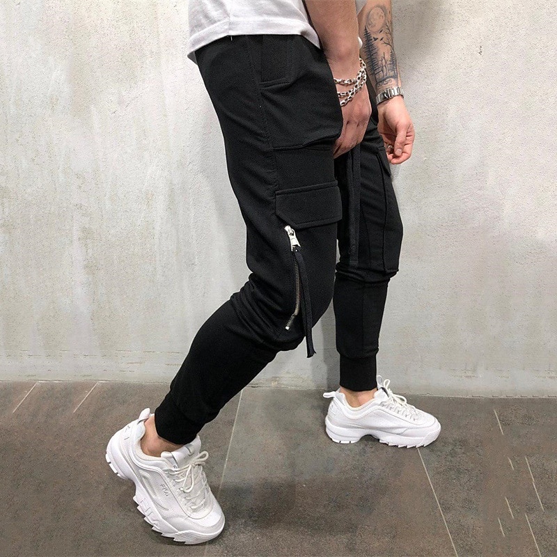 Men's Cargo Pants Joggers Tactical Pants Trousers Drawstring Elastic Waist Multi Pocket Plain Wearable Outdoor Daily Camping & Hiking Fashion Classic Black Gray Micro-elastic4
