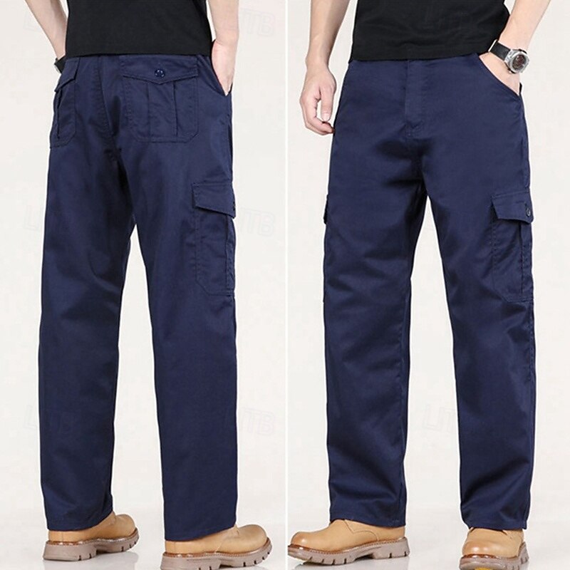 Men's Cargo Pants Trousers Work Pants Buttons Elastic Waist Multi Pocket Plain Wearable Outdoor Daily Camping & Hiking Fashion Classic Black Army Green