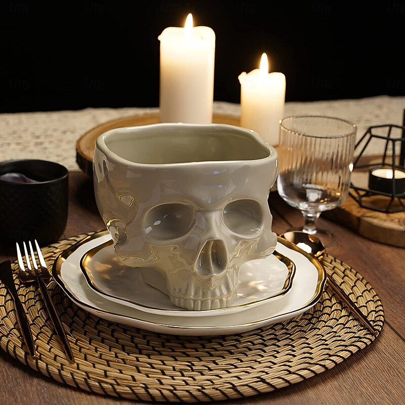 Human Skull Bowl for Eating Food Safe Skeleton Head Pasta Bowl Portable Cereal Chalice Home Bar Candy Server & Punch Dispenser Retro Gothic Tabletop Ornament Goth Dining Table Centerpiece2