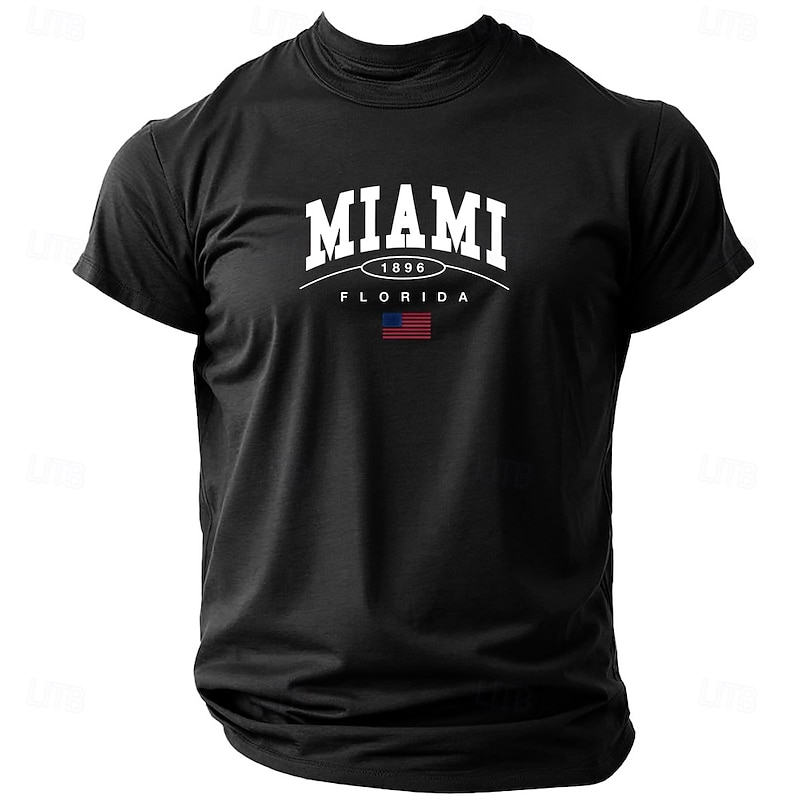 Miami Florida 1896 Men's Graphic T-Shirt | American Flag Short Sleeve Casual Tee4