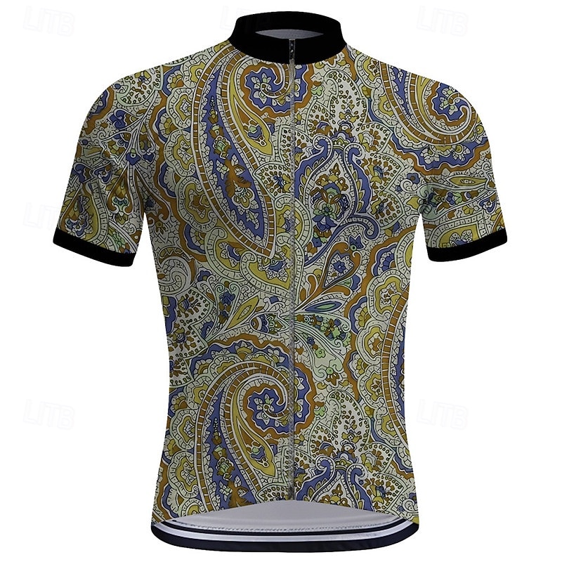 Men's Cycling Jersey Paisley Short Sleeve Bike Tee Tshirt Top with 3 Rear Pockets Mountain Bike MTB Road Bike Cycling Quick Dry Front Zipper Wicking Sports Red Blue Green Clothing Apparel2