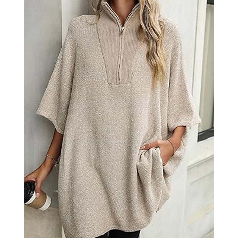 Women's Sweater Deep V Knit Quarter Zip Fall Winter Daily Casual Half Sleeve Solid Color Black White4