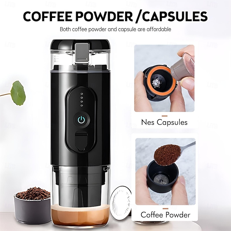 Portable Electric Espresso Coffee Machine Cordless Heating Single Serve Mini Coffee Maker with 2-IN-1 Coffee Powder/Capsule Bin Pump Pressure Auto Brew 2500mAh4