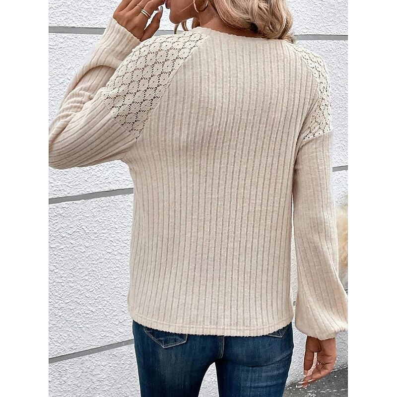 Women's Pullover Elegant Vintage Fashion Plain Work Street Dailywear Crew Neck Patchwork Buttons Loose Fit Long Sleeve White Gray Fall Winter2