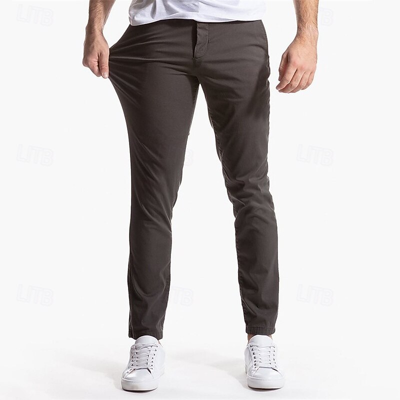 Men's Dress Pants Trousers Chinos Buttons Pocket Solid Colored Comfort Formal Party Work Fashion Classic Style ArmyGreen Smoky gray Micro-elastic3