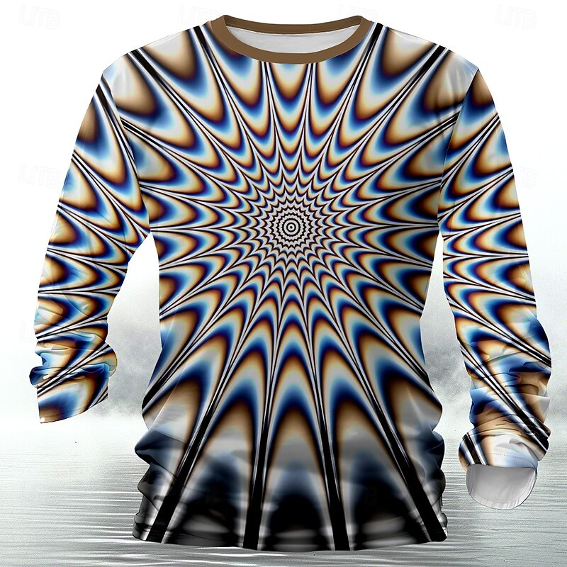 Men's Geometric T Shirt Long Sleeve T shirt 3D Print Crew Neck Shirt Exaggerated Designer Retro Vintage Street Casual Daily Black Summer Spring Fall Clothing Apparel S M L XL XXL XXXL