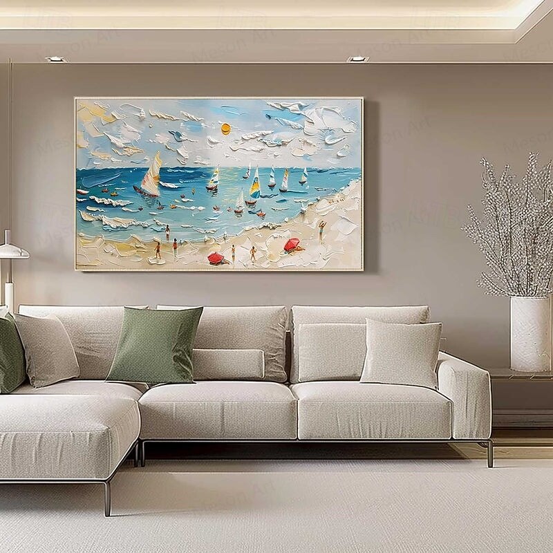 3D wave beach oil painting Handmade Abstract Coastal Oil Paintings On Canvas handmade Sunny Beach Painting in Blue and Beige Colors painting for Home And Office Wall Decor painting2