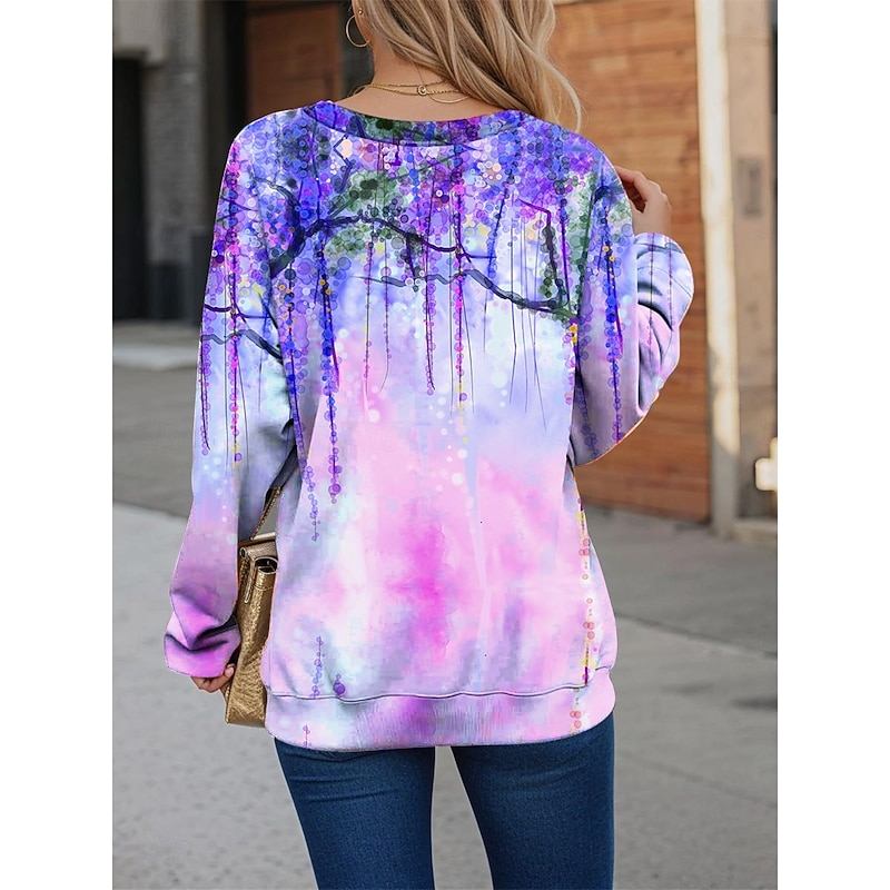 Women's Sweatshirt Floral Graphic Dailywear Print Casual Loose Fit Crew Neck Long Sleeve Inelastic Spring Fall Winter Comfrt Breathable Soft Fabric3