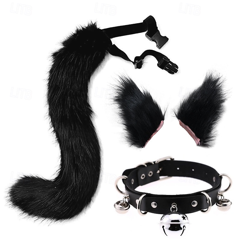3 Pcs Cat Ears and Wolf Tail Plush Hair Claw Clips Faux Fur Hair Clips for Adult Kids Carnival Cos Accessories