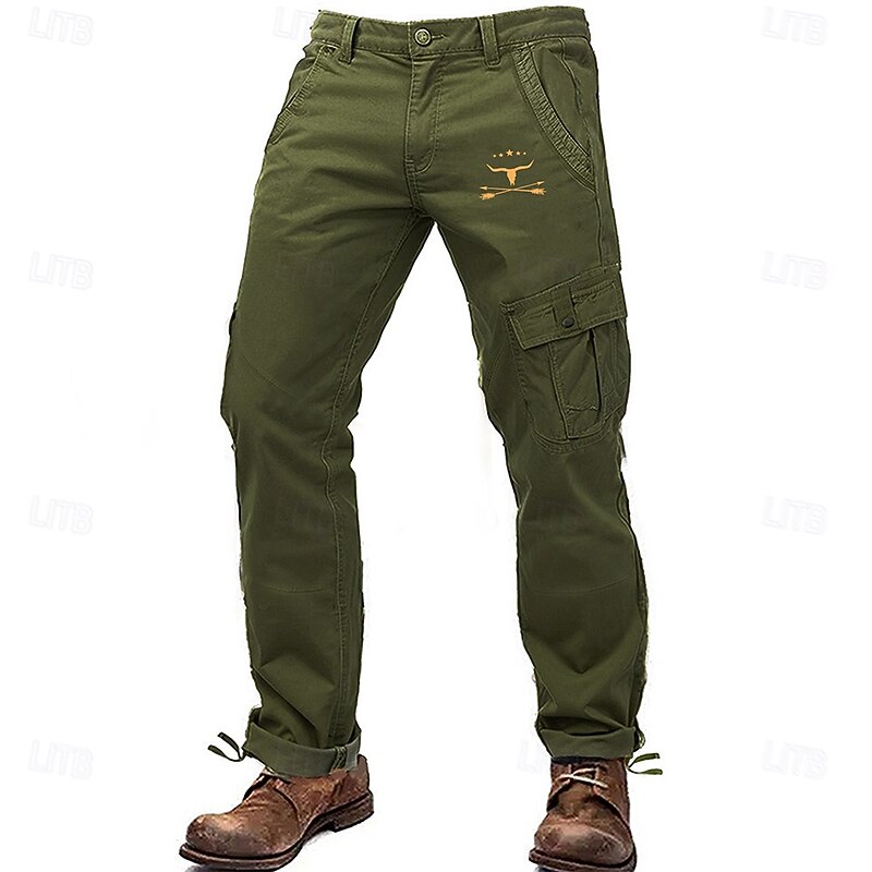 Men's Cargo Pants Cargo Trousers Work Pants Multi Pocket Graphic Cow Arrow Outdoor Full Length Outdoor Sports Outdoor Casual Vintage Sports Yellow Army Green Micro-elastic2