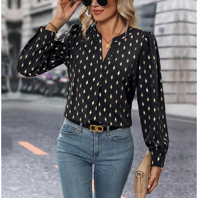Women's Blouse Stylish Modern Long Sleeve Regular Tops V Neck Work Daily Black Red Blue Green Spring Fall