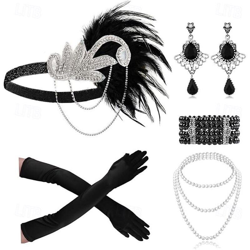 Vintage 1920s The Great Gatsby Flapper Headband Accesories Set Charleston Wedding Guest Feather Fashion Fancy Dress Women's Masquerade Wedding Reception Bachelorette Party Festival Adults' 1 Fan2