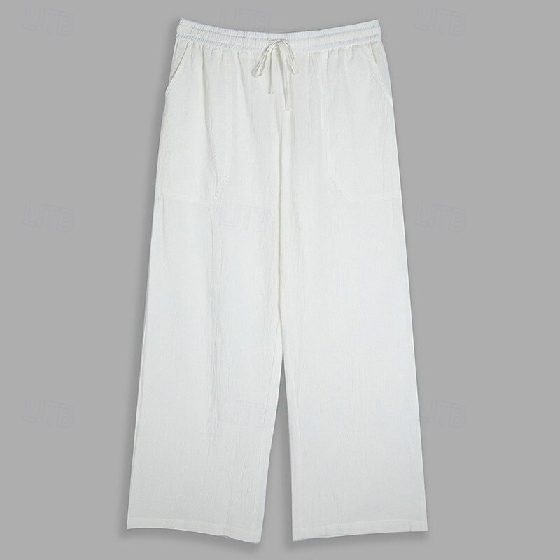 Men's Trousers Summer Pants Beach Pants Drawstring Elastic Waist Plain Comfort Breathable Outdoor Daily Streetwear Stylish Casual Black White Micro-elastic2