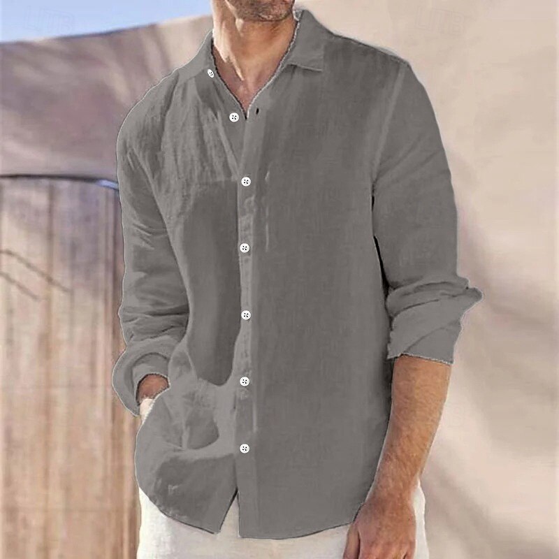 Men's Shirt Linen Shirt Summer Shirt Beach Wear Casual Shirt Button Up Shirt Plain Vacation Curise White Pink Blue Gray Long Sleeve Lapel Spring & Summer Clothing Apparel4