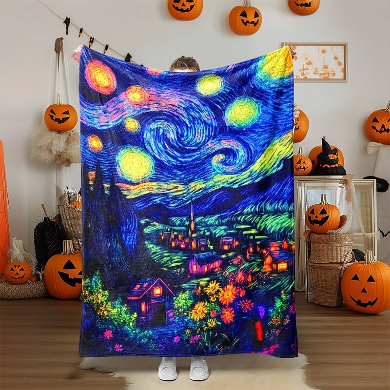 Halloween Artistic Illustration Blanket  Colorful and Creative for Seasonal Warmth4