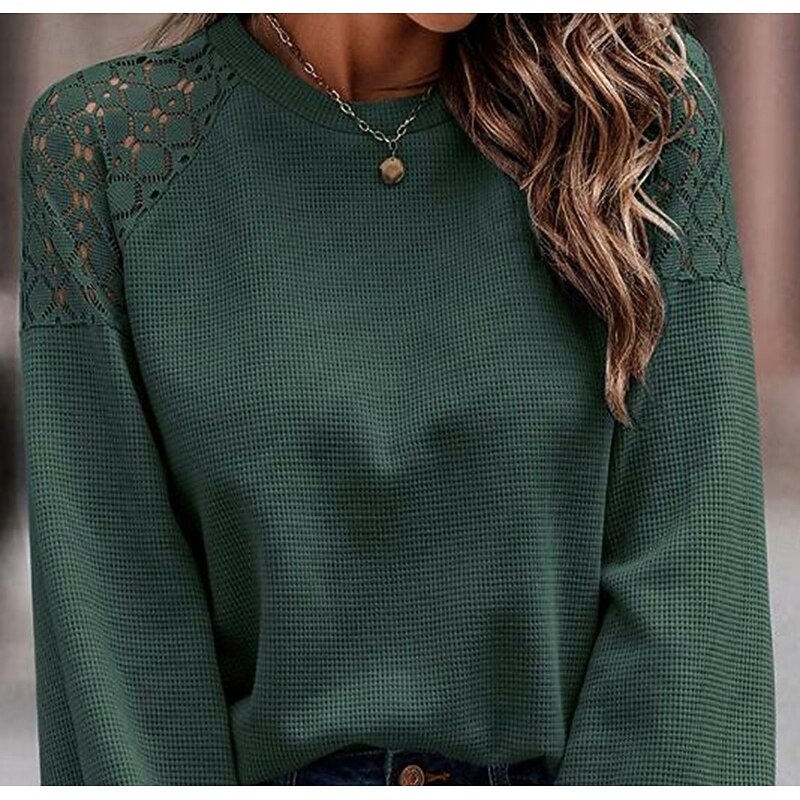 Women's Pullover Elegant Vintage Fashion Plain Work Dailywear Casual Crew Neck Patchwork Loose Fit Long Sleeve Black Brown Green Fall Winter3