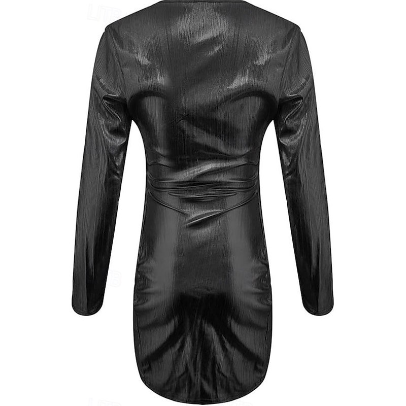 Women's Mini Dress Black Dress Cocktail Dress Formal Dress Plain Dress Casual Street Date Regular Fit Plain Long Sleeve V Neck Silver Black Red Spring Fall