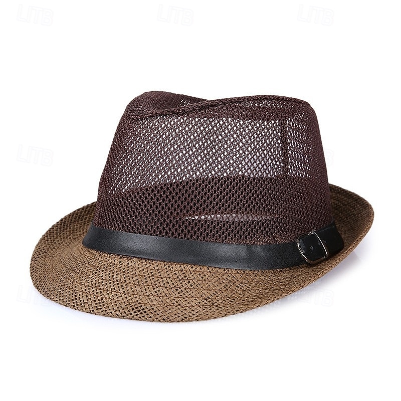 Men's Straw Hat Sun Hat Wild Brim Hat Black White Linen Mesh Fashion Casual Street Daily Plain Breathable3