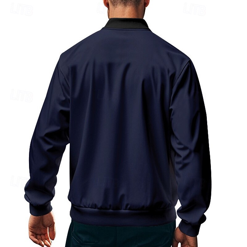 Men's Lightweight Jacket Varsity Jacket Daily Vacation Breathable Patchwork Spring & Fall Color Block Fashion Classic Stand Collar Regular Black Yellow Red Navy Blue Royal Blue Jacket 24