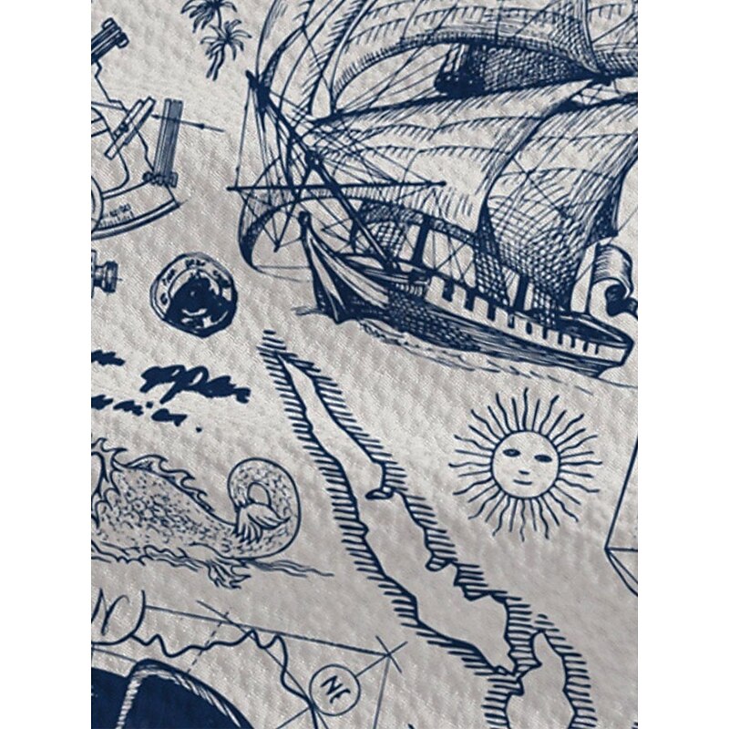 Men's Nautical Shirt Button Up Shirt Short Sleeve Vintage Fashion Designer Outdoor Casual Holiday Summer Spring Turndown Print Button-Down White Yellow Light Green Pink Black / Brown3