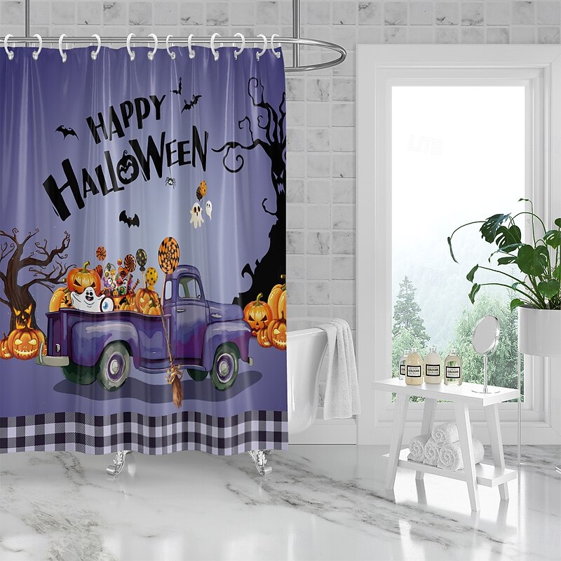 Halloween Pumpkin Candy Shower Curtain Modern Machine Washable Waterproof Polyester Fabric Used for Bathroom Decoration Bathtub with 12 Hooks2