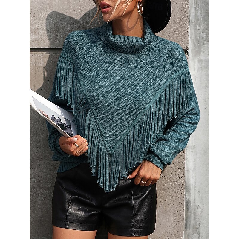Women's Sweater Pullover Sweater Jumper Casual Sweater Casual Soft Solid Color Ribbed V Neck Tassel Knitted Long Sleeve Regular Tops Knit Outdoor Daily Weekend Blue Khaki Fall Winter 6