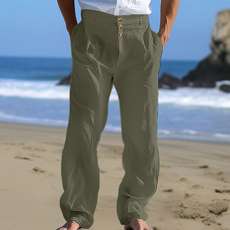 Men's Linen Pants Trousers Summer Pants Beach Pants Front Pocket Straight Leg Plain Comfort Breathable Business Casual Daily Fashion Holiday Black White3