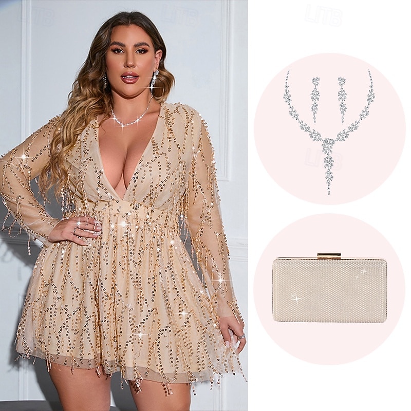 Retro Vintage Roaring 20s 1920s Above Knee Cosplay Costume Outfits Cocktail Dress Plus Size The Great Gatsby Wedding Guest Sequins Beads A-Line Fancy Dress Women's Christmas Halloween Carnival Party