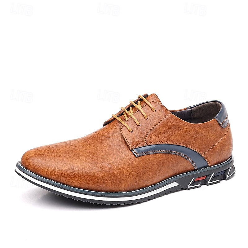Men's Tan Faux Leather Oxford Shoes with Contrast Stitching and Rubber Sole, Stylish and Comfortable for Casual and Dressy Occasions4