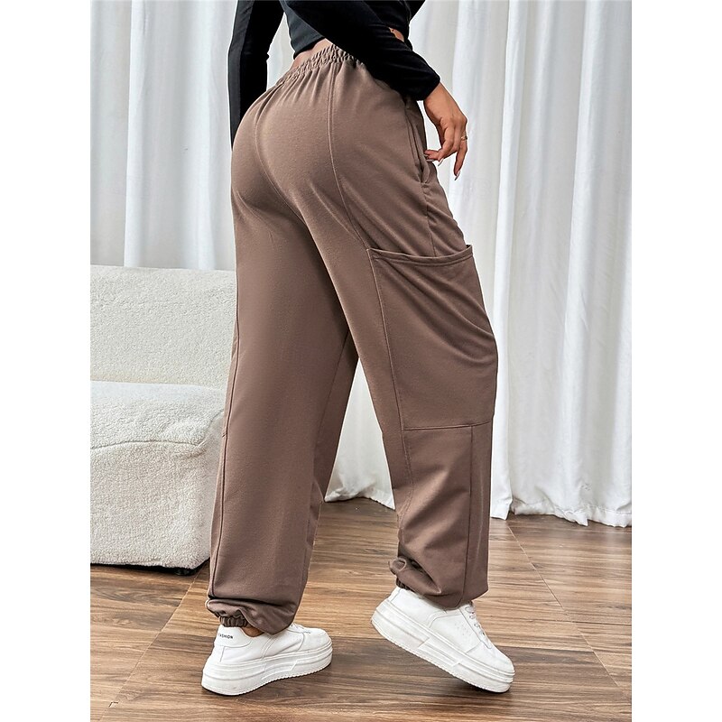 Women's Sweatpants Chinos Fashion Streetwear Full Length High Waist Plain Pocket Elastic Waistband Comfy Soft Comfortable Micro-elastic Outdoor Street Brown Fall Winter Regular Fit4