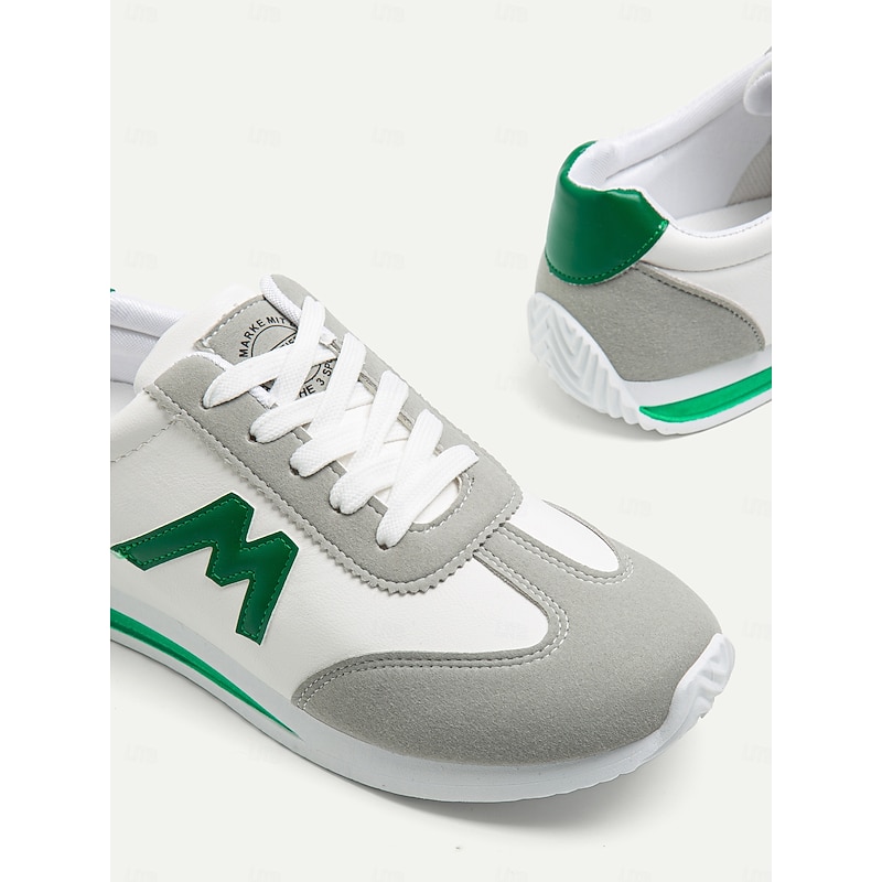 Women's Retro Style White and Green Casual Sneakers, Perfect for Daily Wear and Light Sports Activities3